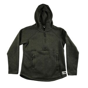 The North Face Womens Crescent Hooded Pullover Olive Green Fleece Jacket Small